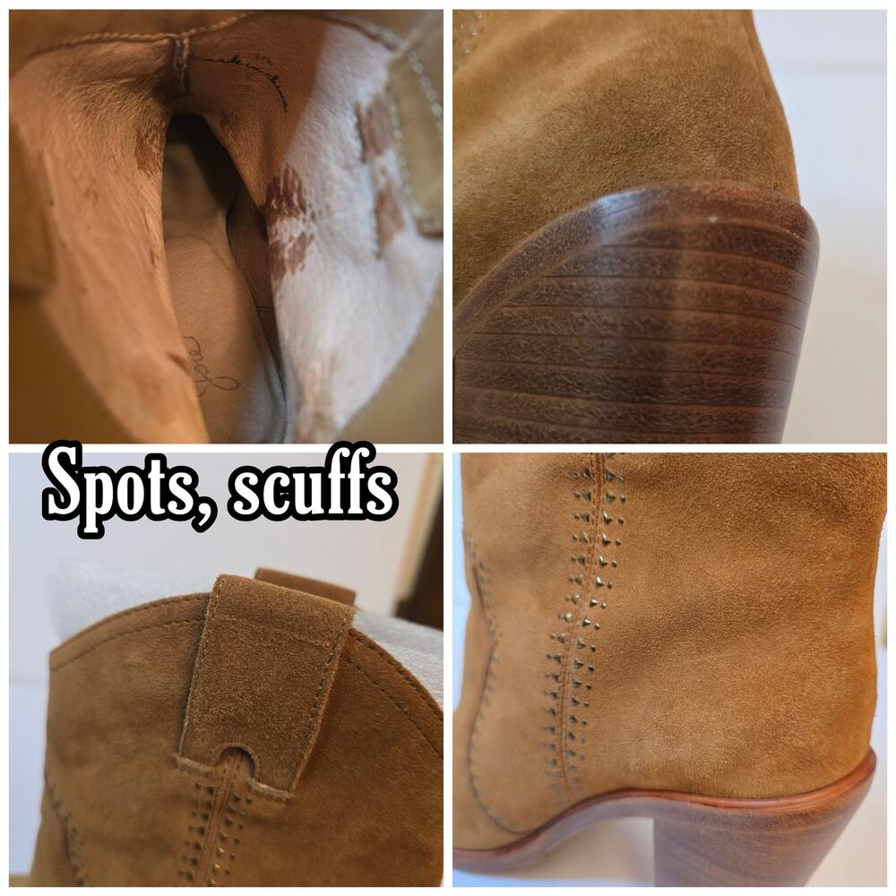 Joie Monte Boots Cognac Tan Suede Leather Size EU 37.5 US 7.5 Studded Western - Picture 7 of 11